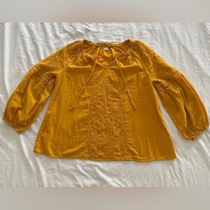 Old Navy Mustard Blouse with Embroidered Detail Medium